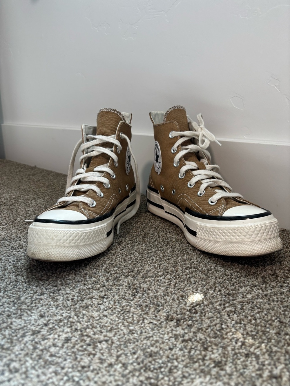 Platform High-Top Canvas Sneakers in Tan